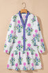 Floral Print Contrast Stripe Trim Shift Dress